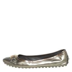 Pre Owned Louis Vuitton Grey Patent Leather Oxford Slip On Ballet Flat Size 39