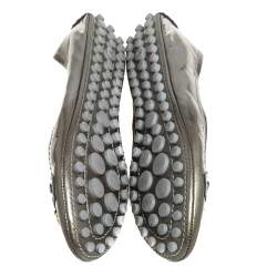 Pre Owned Louis Vuitton Grey Patent Leather Oxford Slip On Ballet Flat Size 39