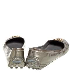 Pre Owned Louis Vuitton Grey Patent Leather Oxford Slip On Ballet Flat Size 39