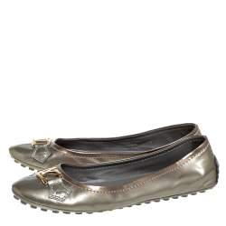 Pre Owned Louis Vuitton Grey Patent Leather Oxford Slip On Ballet Flat Size 39