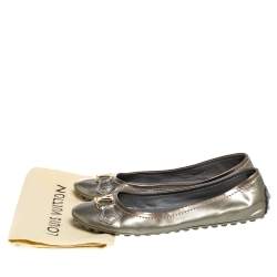 Pre Owned Louis Vuitton Grey Patent Leather Oxford Slip On Ballet Flat Size 39