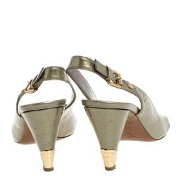 Pre Owned Louis Vuitton Green Monogram Vernis Criss Cross Slingback Sandals Size 39