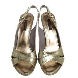 Pre Owned Louis Vuitton Green Monogram Vernis Criss Cross Slingback Sandals Size 39