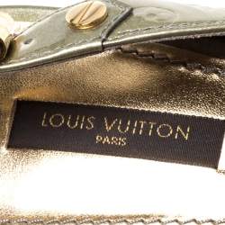 Pre Owned Louis Vuitton Green Monogram Vernis Criss Cross Slingback Sandals Size 39