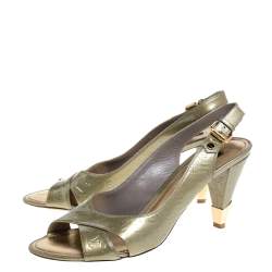 Pre Owned Louis Vuitton Green Monogram Vernis Criss Cross Slingback Sandals Size 39