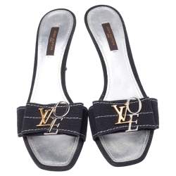 Pre Owned Louis Vuitton Black Canvas Love Bow Slide Sandals Size 37.5