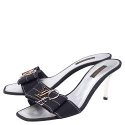 Pre Owned Louis Vuitton Black Canvas Love Bow Slide Sandals Size 37.5