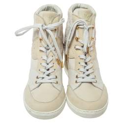 Pre Owned Louis Vuitton Off White Monogram Suede and Leather Cliff Top Sneakers Size 39