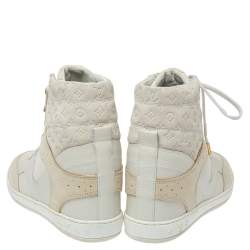 Pre Owned Louis Vuitton Off White Monogram Suede and Leather Cliff Top Sneakers Size 39
