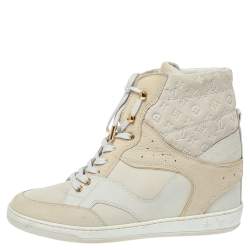 Pre Owned Louis Vuitton Off White Monogram Suede and Leather Cliff Top Sneakers Size 39