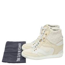 Pre Owned Louis Vuitton Off White Monogram Suede and Leather Cliff Top Sneakers Size 39