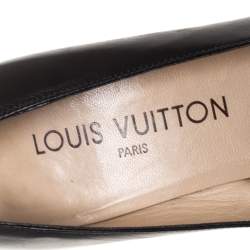 مملوكة مسبقًا حذاء كعب عالي لوي فيتون مقدمة مربعة جلد أسود مقاس 36