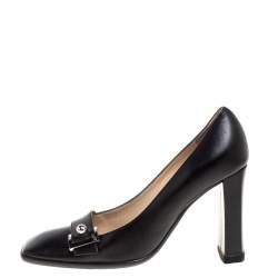 مملوكة مسبقًا حذاء كعب عالي لوي فيتون مقدمة مربعة جلد أسود مقاس 36