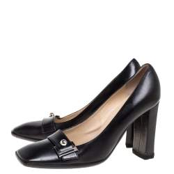 مملوكة مسبقًا حذاء كعب عالي لوي فيتون مقدمة مربعة جلد أسود مقاس 36