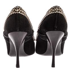 مملوكة مسبقًا حذاء كعب عالي لوي فيتون مقدمة مدببة مزخرف سلسلة سويدي أسود مقاس 39