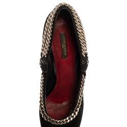 مملوكة مسبقًا حذاء كعب عالي لوي فيتون مقدمة مدببة مزخرف سلسلة سويدي أسود مقاس 39