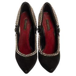 مملوكة مسبقًا حذاء كعب عالي لوي فيتون مقدمة مدببة مزخرف سلسلة سويدي أسود مقاس 39