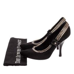 مملوكة مسبقًا حذاء كعب عالي لوي فيتون مقدمة مدببة مزخرف سلسلة سويدي أسود مقاس 39