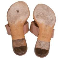 Pre Owned Louis Vuitton Beige Patent Leather Thong Flats Size 38.5