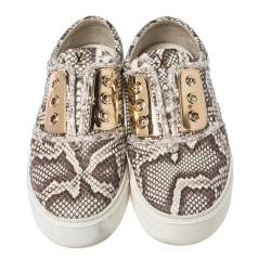 Louis Vuitton Beige/Brown Python Leather Slip On Sneakers Size 39