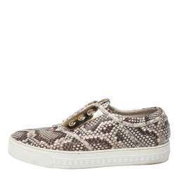 Louis Vuitton Beige/Brown Python Leather Slip On Sneakers Size 39
