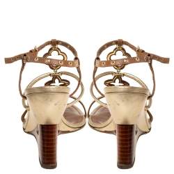 مملوكة مسبقًا Louis Vuitton Brown/Gold Leather Andalucia Wedge Sandals Size 36.5