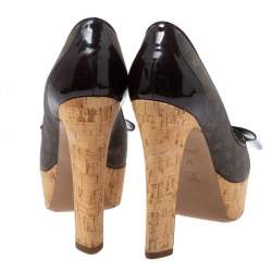 Pre Owned Louis Vuitton Brown Monogram Canvas Rivoli Cork Platform Peep Toe Pumps Size 37