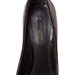 Pre Owned Louis Vuitton Brown Monogram Canvas Rivoli Cork Platform Peep Toe Pumps Size 37