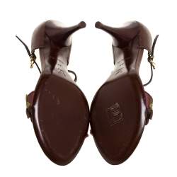 مملوكة مسبقًا Louis Vuitton Brown Leather Aubepine Floral T Strap Sandals Size 37