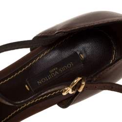مملوكة مسبقًا Louis Vuitton Brown Leather Aubepine Floral T Strap Sandals Size 37