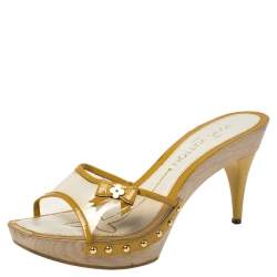 مملوكة مسبقًا Louis Vuitton Yellow Patent Leather Trim and PVC Bow Detail Platform Clogs Size 36.5
