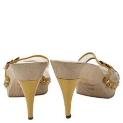 مملوكة مسبقًا Louis Vuitton Yellow Patent Leather Trim and PVC Bow Detail Platform Clogs Size 36.5