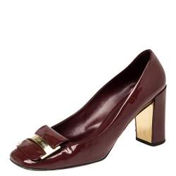مملوكة مسبقًا Louis Vuitton Maroon Patent Leather Block Heel Square Toe Pumps Size 40