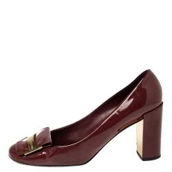 مملوكة مسبقًا Louis Vuitton Maroon Patent Leather Block Heel Square Toe Pumps Size 40