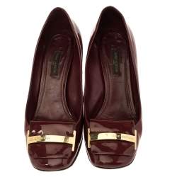 مملوكة مسبقًا Louis Vuitton Maroon Patent Leather Block Heel Square Toe Pumps Size 40