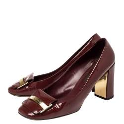 مملوكة مسبقًا Louis Vuitton Maroon Patent Leather Block Heel Square Toe Pumps Size 40