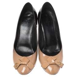 Pre Owned Louis Vuitton Beige/Black Ombre Patent Leather Bow Fiance Pumps Size 36.5