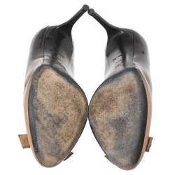 Pre Owned Louis Vuitton Beige/Black Ombre Patent Leather Bow Fiance Pumps Size 36.5