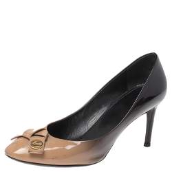 Pre Owned Louis Vuitton Beige/Black Ombre Patent Leather Bow Fiance Pumps Size 36.5