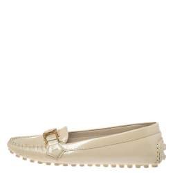 Pre Owned Louis Vuitton Light Cream Patent Leather Oxford  Loafers Size 37