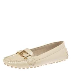 Pre Owned Louis Vuitton Light Cream Patent Leather Oxford  Loafers Size 37