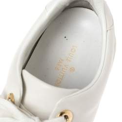 Louis Vuitton White Leather Frontrow Logo Embellished Lace Up Sneakers Size 38.5