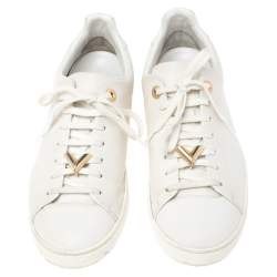 Louis Vuitton White Leather Frontrow Logo Embellished Lace Up Sneakers Size 38.5