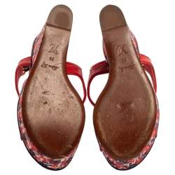 Pre Owned صندل لوي فيتون كعب روكي نعل سميك فتحة كعب قماش متعدد الألوان و جلد أحمر مقاس 39