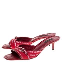 مملوكة مسبقًا Louis Vuitton Red Canvas and Leather Trim Slide Sandals Size 38.5