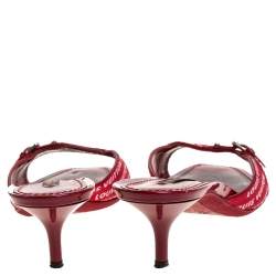 مملوكة مسبقًا Louis Vuitton Red Canvas and Leather Trim Slide Sandals Size 38.5
