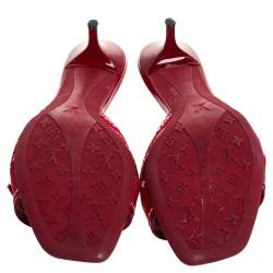 مملوكة مسبقًا Louis Vuitton Red Canvas and Leather Trim Slide Sandals Size 38.5