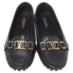مملوكة مسبقًا Louis Vuitton Black Leather Monte Carlo Oxford Ballet Flats Size 37