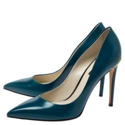مملوكة مسبقًا Louis Vuitton Teal Blue Leather Eyeline Pointed Toe Pumps Size 40