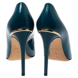 مملوكة مسبقًا Louis Vuitton Teal Blue Leather Eyeline Pointed Toe Pumps Size 40